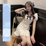 Party Japanese Kawaii Fairy White Dresses for Women 2022 Summer Ruffles Party Mini Lolita Dresses Puff Sleeve Lace Split Bodycon