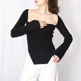 Toloer Sexy Knit Bottom Shirt Female 2024 Spring New Fashion Hem Irregular On Both Sides Of The Slit Knit Sweater-Outfit