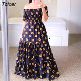 Women's Rainbow Long Dress Fashion Sexy Off Shoulder A-line Printed Maxi Dresses Boho Retro Party Evening Vestidos