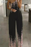 Suit Women Summer Sexy One Shoulder Print Loose Wide Leg Jumpsuits Elegant Office Lady Party Jumpersuit Women