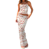 Piece Skirt Sets Womens Outfits Floral Print Sleeveless Crop Top Slim Fit Tube Tops and Long Skirt y2k Clothes Party