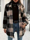 Women's Autumn And Winter Long Sleeve Double Pocket Lattice Hairy Large Fashion