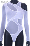 Fashion Women's Rompers Round Collar Slim Long Sleeve Gauze Perspective Waist Short Playsuits Female Spring 2023