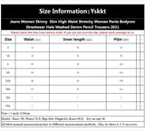 Women Jeans High Waisted Straight Skinny Stretchy Pant Streetwear Ladies Hole Washed Bandage Denim Pencil Pants Trousers