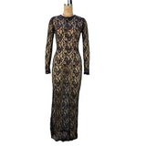 Toloer Women's Wear 2024 New Pure Color Lace Perspective Long Sleeve Long Dress Children Vacation-Outfit