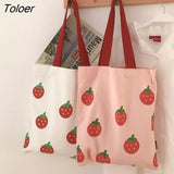 Bags Women Strawberry Printed Kawaii Cute Ins Canvas Bag Large Capacity Womens Ins Handbag Student Tote Bag Ulzzang