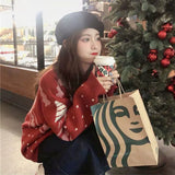 Little Dear Christmas Red Sweater for Women Loose Pullover Woman Sweaters Femme Chandails Pull