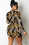 Print Retro V-Neck Mini Bodycon