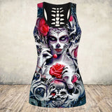 Gothic Skull Print Tank Top Women Halloween Cotton Sleeveless Tee Shirt Workout Black Vest
