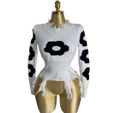 Hole Tuxed Sweater Dark Long Sleeve Loose Knitted