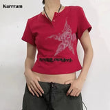 Gunge Print Crop Tops Vintage Punk T-shirts Y2k Aesthetics Japanese Harajuku Tee Shirt Korean Fashion Chic
