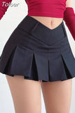 Pleated Mini Skirt Women V-shaped Low Rise Summer 2023 Sexy Vintage Y2k Solid A-line Miniskirt Korean Acubi