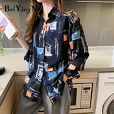 Vintage Harajuku Shirts Female Tops Cartoon Printed Plus Size Chiffon Blouses Woman Loose Full Sleeve Blusas Womens
