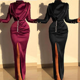 Women Winter Bodycon Slim Long Dress for 2023 Split Fork High Waist Vestidos Long Sleeve Elegant Ladies Evening Party