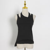 Toloer New Commuter Trend Irregular Fake Two Sling Vest Women's Round Collar With A Top T Shirt-Outfit