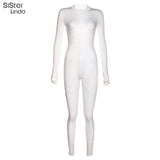 Sisterlinda White Rompers Womens Jumpsuits Elegant Long Sleeve Overalls Night Party Zipper Playsuits Slim Outifts