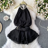 And Summer 2025 New Products Hanging Neck Bare Back Texture Crippling Poneng Dress To Close The Waist Tie Sweet Holiday