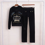 Spring/Fall 2 PiecesSet Sweatsuit Hoodies Long Sleeve Tops And Pants Fashion Pattern Velvet Women Tracksuit for Sport