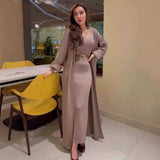2025 New Fashion Solid Color Long Knitwear Dress Elegant Suit