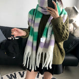 Winter Color Block Thickened Scarf Shawl Female Korean Style Versatile Four Color Gradient Tie Dye