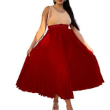 With Belt Women's New High-Waisted Skirt Swing Medium Long Folded Temperament Half-Body