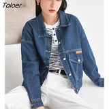 Women Denim Jacket 2023 Spring Long Sleeve Polo Neck Loose Coat Warm Casual All Match Chic Beige Dark Blue