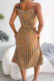 Floral Belted Spaghetti Strap Pleated