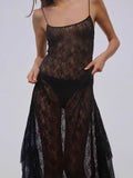 Sexy Lace Cascading Fine Shoulder Sling Long Dress