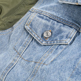 Casual Denim Patch Ruched Long Sleeve Padded