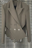 Fashion Women's Blazer Notched Collar Double Breasted Long Sleeve Spliced Metal Buckle Suit Jackets Spring 2023 New