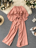 Women 2022 Spring Autumn New Office Lady Ruffles Loose Solid Full Length Rompers Sleeveless Fashion