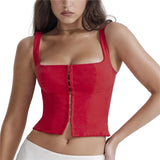 Corset Top Summer Fashion Women Solid Color Sleeveless Square Neck Single Central Clasp Tanks Sexy Vest 2000s Party