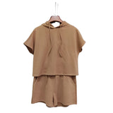 Summer New Solid Color Hooded Sweater Short-Sleeved Shorts Suit Women's Two-Piece Casual