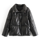 Women PU Leather Parkas Fashion High Street Solid Faxu Leather Coats Elegant Winter Thick Cotton Jackets Loose