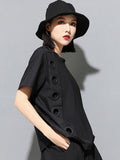 2023 New Spring Summer Round Neck Short Sleeve Black Hollow Out Split Joint Big Size T-shirt Women Fashion Tide