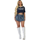 Women's Cowboy Dress Women's High-Waisted Pocket-Loble Bag Hips Folding