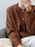 Women's Soft Waxy Love Button Up Knitted Cardigan Autumn Round Neck Short Sweater