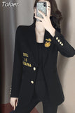 New Korean Style Classic Embroidery Solid Long Sleeve Slim Temperament Jacket Women Office Lady Chic Casual Blazer
