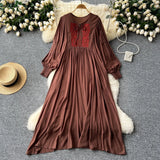 Industry Embroidery Loose Holiday Dress Women Large Size Show Lean Meat Sweet Tie With Round Lantern Sleeve