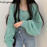 Sweaters for Women 2023 Pull Femme Y2k Clothes O-neck Lantern Sleeve Casual Jumper Knitted Korean Cropped