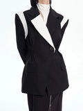 Fashion Women's Blazer Notched Collar Slim Waist Long Sleeve Contrast Color Spliced Suit Jackets Autumn 2023 New