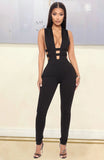 Black Sexy V-neck Sleeveless Solid Hollow Out Skinny
