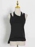 Toloer New Commuter Trend Irregular Fake Two Sling Vest Women's Round Collar With A Top T Shirt-Outfit