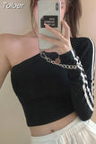 Ropa Mujer Sexy Tshirts Women Off Shoulder Long Sleeve Tunic Black Tees Chic Casual T Shirt Summer Harajuku Y2k Crop