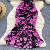 Women's Dress 2025 New Design V-Neck Short-Sleeved Folding Body-Brepaired Hip Irregular Fishtail
