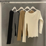 Woman Sweaters Off Shoulder Split Knit Y2K Tops Elegant Women's Sweater Pullovers Fashion Pull Femme Jumper Fall