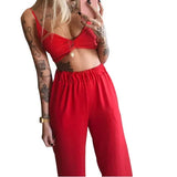 Summer New Women's Printed Sexy Breasts Loose Broad Leg Pants Two