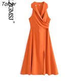 2023 Summer Women Fashion Elegant Dress Sleeveless Casual Solid Midi Dresses Office Lady Female Clothes