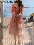 Party Summer Vintage Floral Dress Women Casual Princess Midi Fairy Strap Dress Party Beach Female 2022 Elegant One Piece Dress