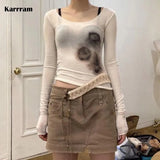 Grunge Mesh Tops Tie Dye Gothic T-shirt Korean Fashion Designer Clothes Japanese Harajuku Punk Crop Tops Y2k